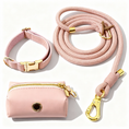 Bild in Galerie-Betrachter laden, Hundeleine und Halsband Set Rosa – PU-Leder, 1,5 m Leine