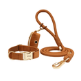 Bild in Galerie-Betrachter laden, Hundeleine und Halsband Set in Camel – 3-teiliges Hundezubehör mit goldenen Details