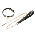 Bild in Galerie-Betrachter laden, Hundehalsband mit Leine Set – verstellbar, PU-Leder mit Goldmuster und Metallkette