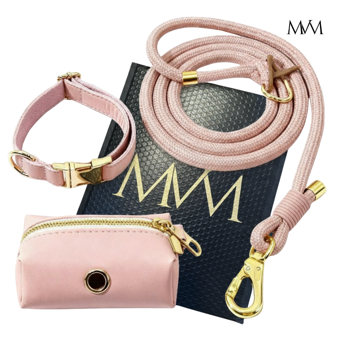 Hundeleine und Halsband Set Rosa – PU-Leder, 1,5 m Leine