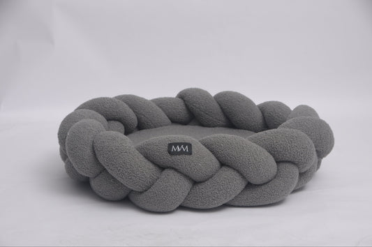 Hundebett geflochten waschbar – runde Form & weiches Design in Grau