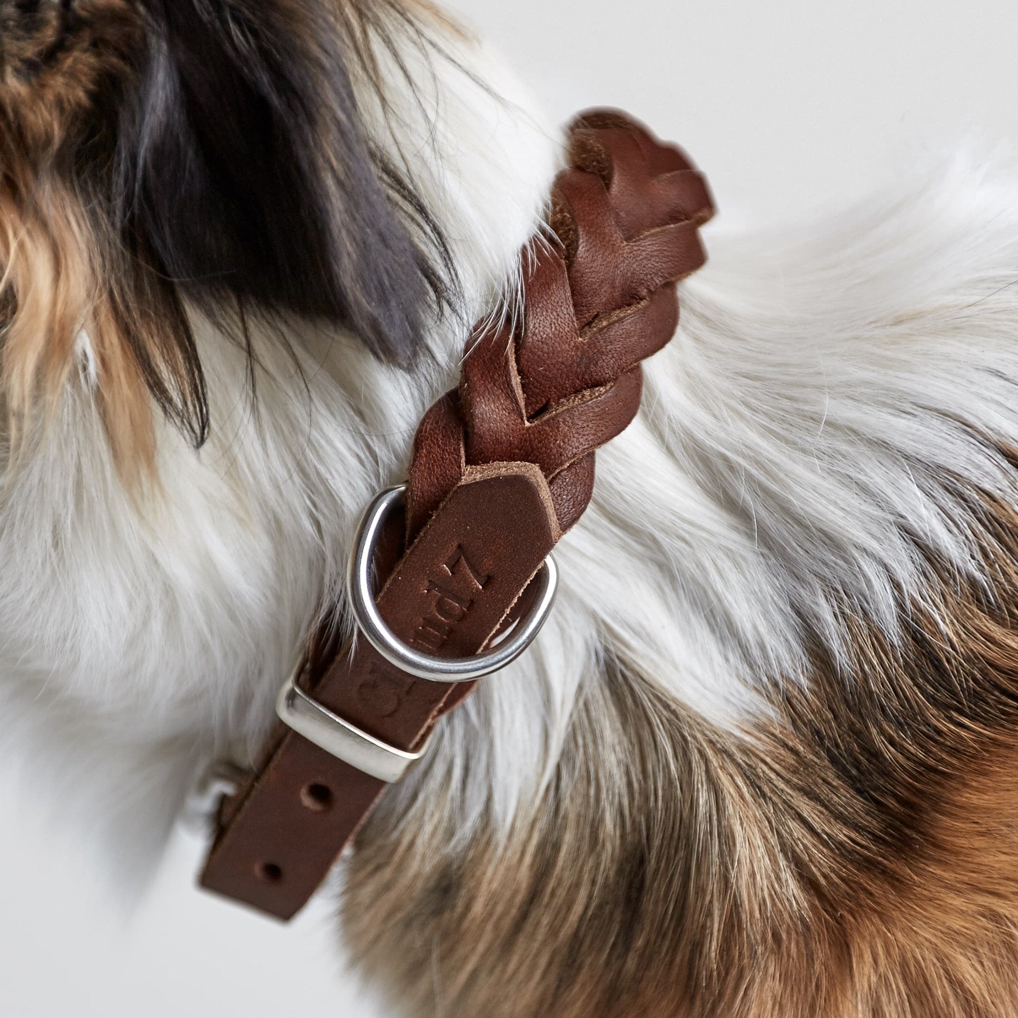 Hundehalsband geflochten Leder Braun Silber – handgemacht – Hundehalsband – MVM