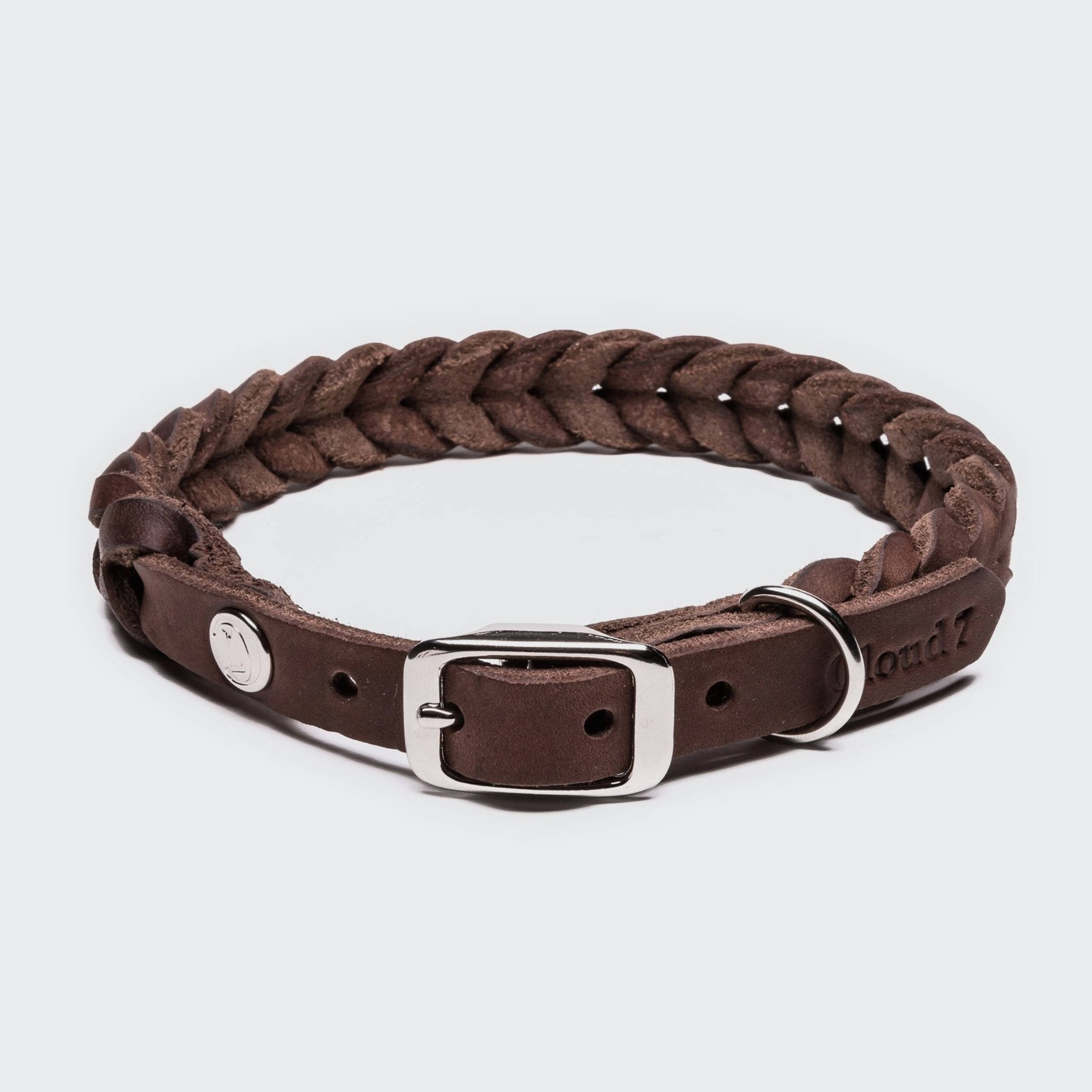 Hundehalsband geflochten Leder Braun Silber – handgemacht – Hundehalsband – MVM