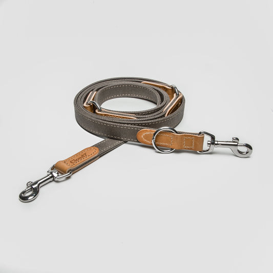 Hundeleine 3 - in - 1 – Leder & Canvas Greige – Hundeleine – MVM