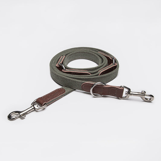 Hundeleine 3 - in - 1 – Leder & Canvas Olive – Hundeleine – MVM