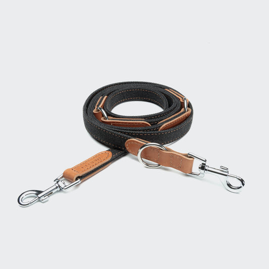 Hundeleine TIVOLI 3 - in - 1 – Leder & Canvas Black / Cognac – Hundeleine – MVM